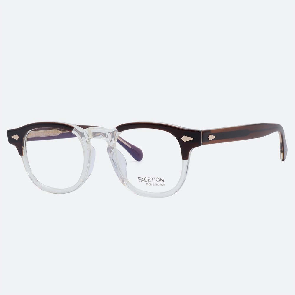 세컨아이즈-페이션 마크 MARK C5  패치워크 투명 브라운 아넬형 뿔테 안경